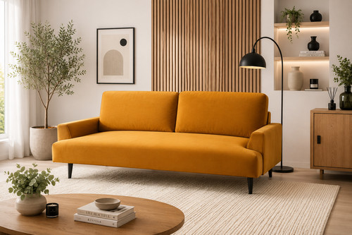 Mustard velvet seater sofa - seater, |