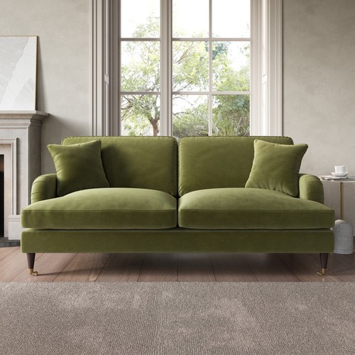 Olive green velvet seater - 3,